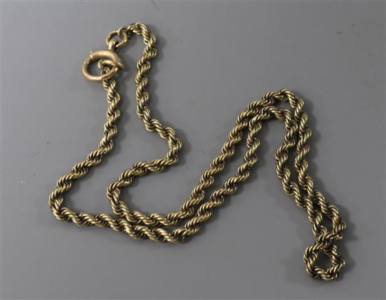 A yellow metal rope-twist necklace, 44cm.